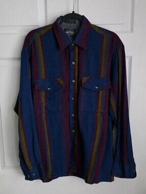 VTG Alpine Trail Striped Flannel Western Button Down Shirt L 16-16.5